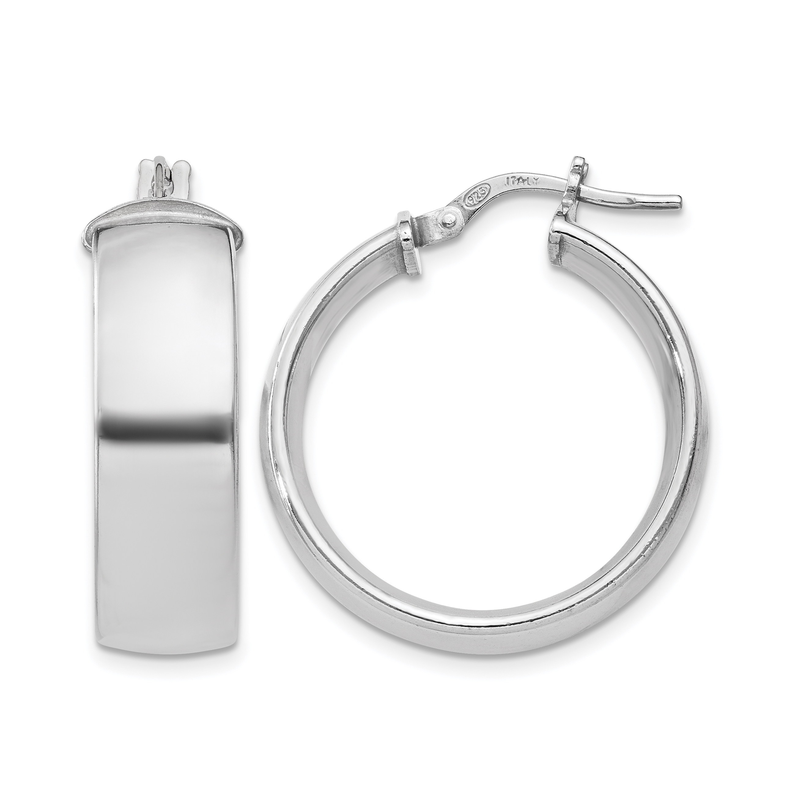 Sterling Silver Rhodium-plated 7.5x25mm Hoop Earrings (QE11543)