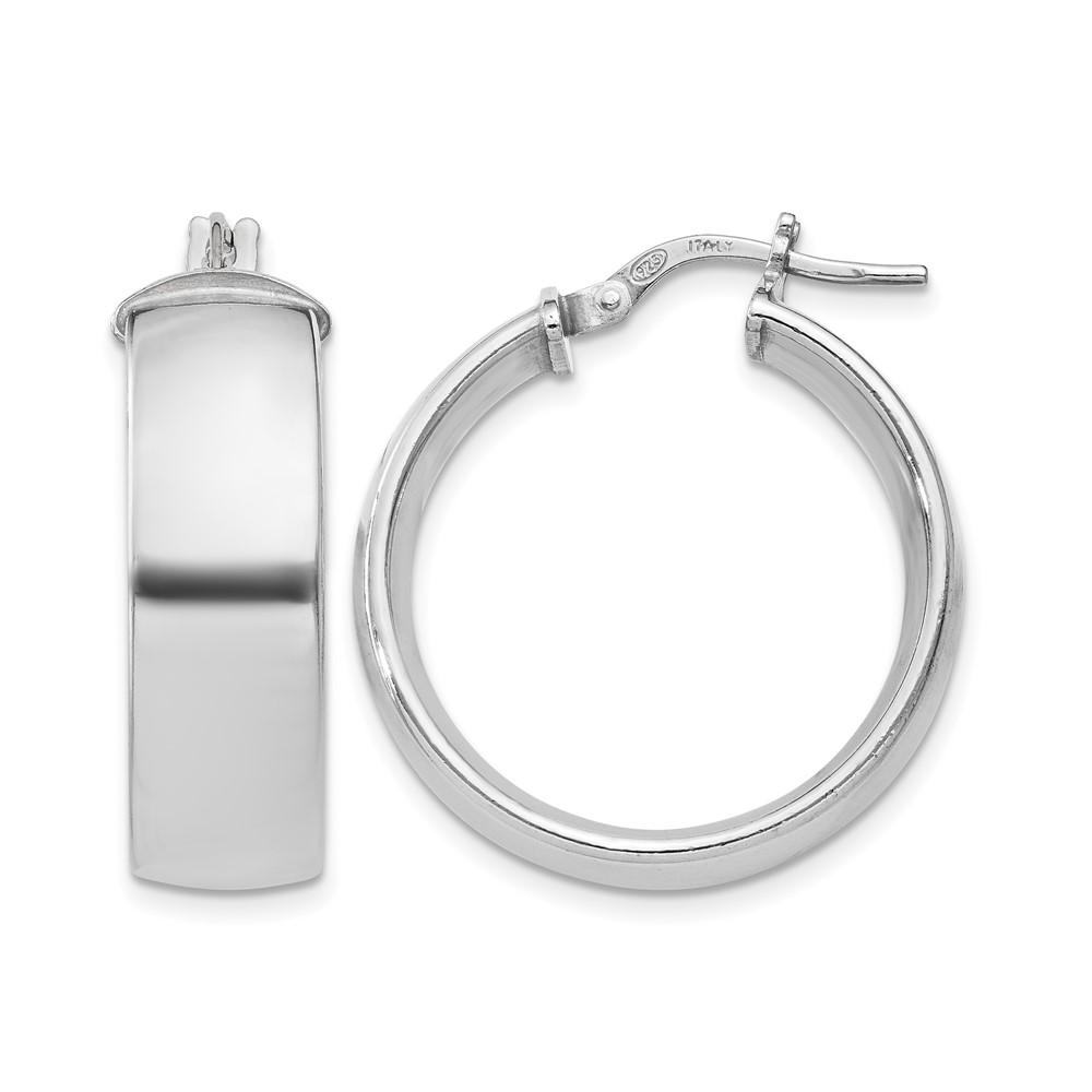 Sterling Silver Rhodium-plated 7.5x25mm Hoop Earrings (QE11543)