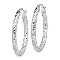 Sterling Silver RH-plated D C Textured 3mm Oval Hoop Earrings view 2