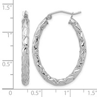 Sterling Silver RH-plated D C Textured 3mm Oval Hoop Earrings view 4