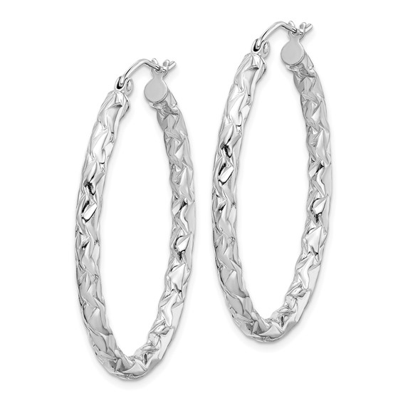 Sterling Silver Diamond-cut Oval Hoop Earrings