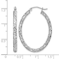 Sterling Silver RH-plated D C Textured 3mm Oval Hoop Earrings view 4