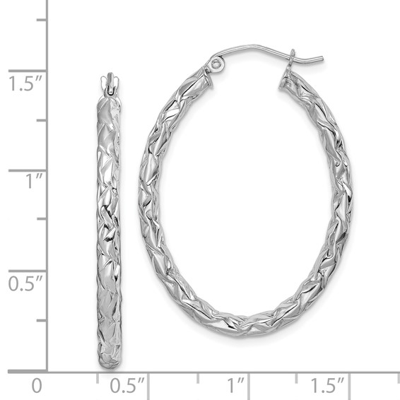 Sterling Silver Diamond-cut Oval Hoop Earrings