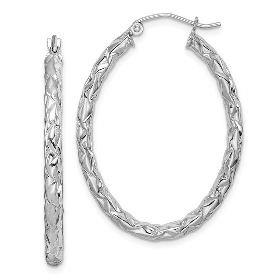 Sterling Silver Diamond-cut Oval Hoop Earrings