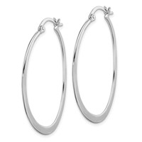 Sterling Silver Rhodium-plated Polished Oval Hoop Earrings view 2