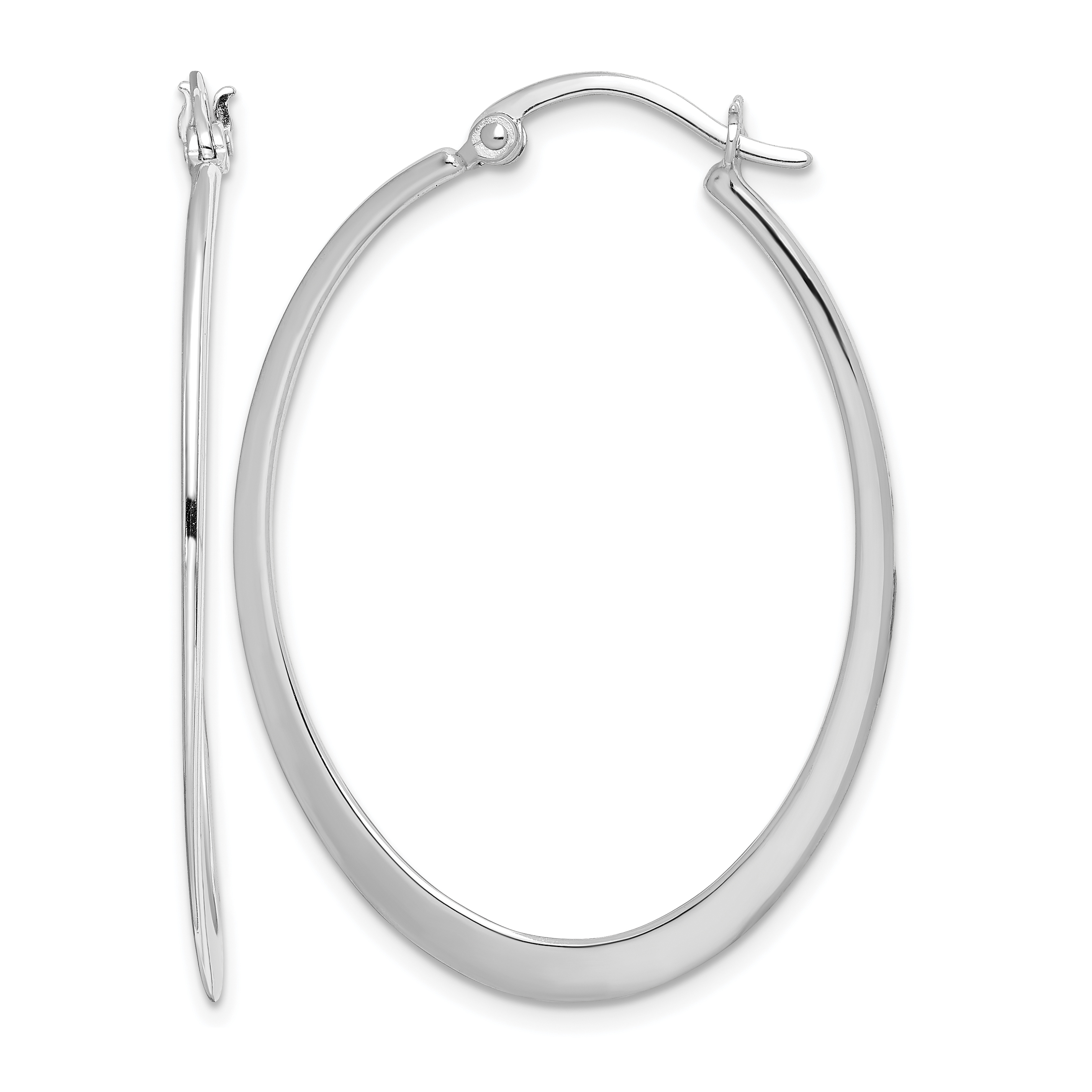 Sterling Silver Rhodium-plated Polished Oval Hoop Earrings (QE11596)