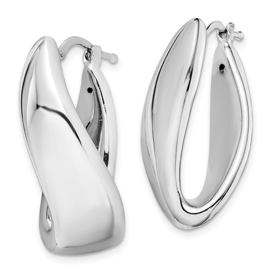 Sterling Silver RH-plated Polished Twist Hollow Oval Hoop Earrings