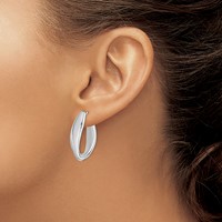 Sterling Silver RH-plated Polished Twist Hollow Oval Hoop Earrings view 3