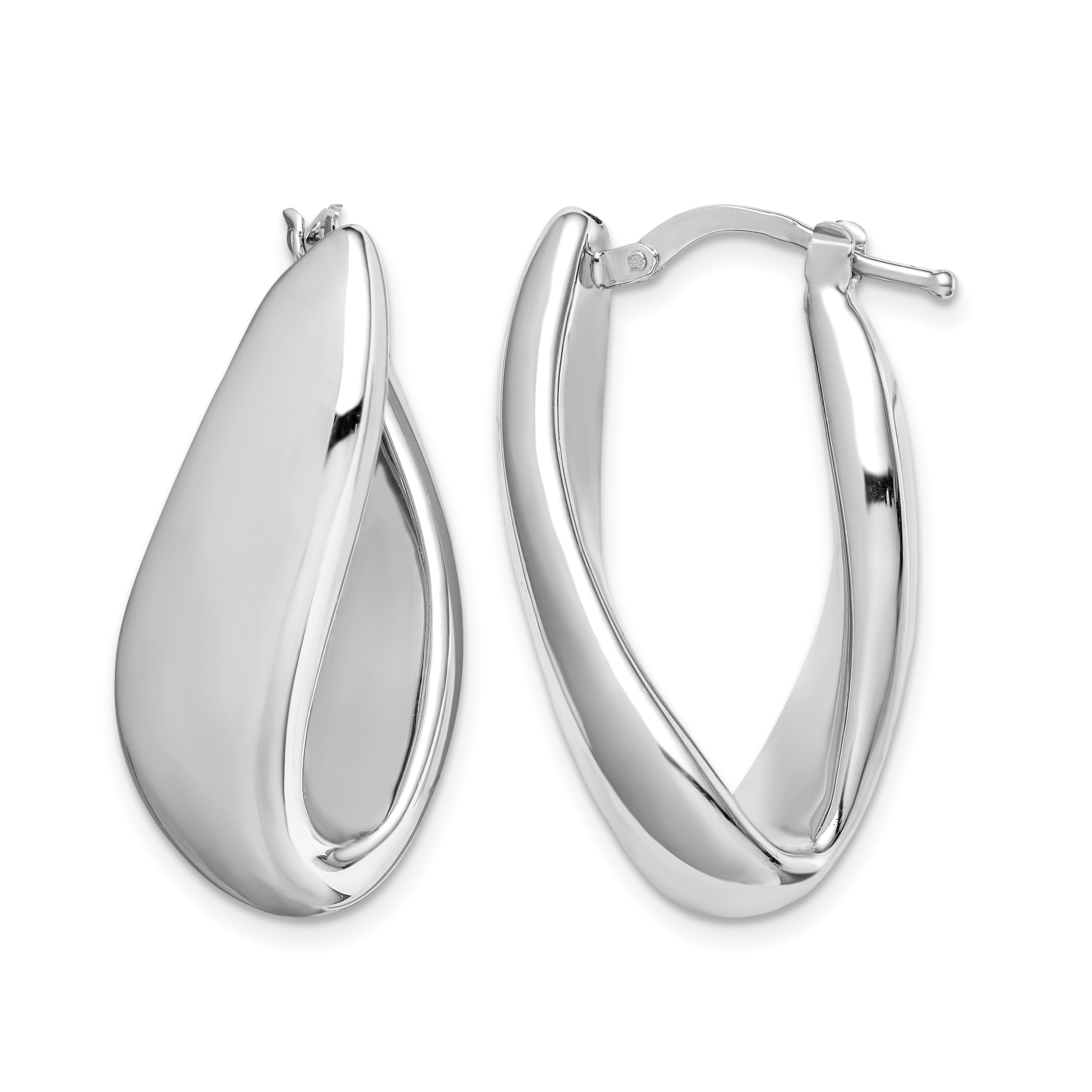 Sterling Silver RH-plated Polished Twist Hollow Oval Hoop Earrings (QE11631)