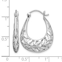 Sterling Silver Rhodium-plated Polished Leaves Oval Hoop Earrings view 4