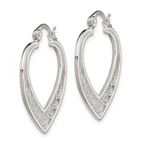 Sterling Silver Polished Filigree Heart Hoop Earrings view 2