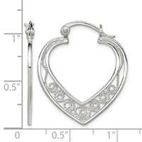 Sterling Silver Polished Filigree Heart Hoop Earrings view 4
