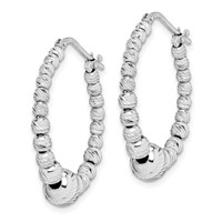 Sterling Silver Rhodium-plated Diamond-cut Beaded Hoop Earrings view 2