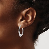 Sterling Silver Rhodium-plated Diamond-cut Beaded Hoop Earrings view 3