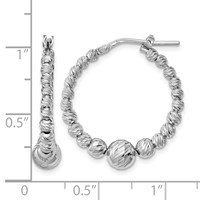 Sterling Silver Rhodium-plated Diamond-cut Beaded Hoop Earrings view 4