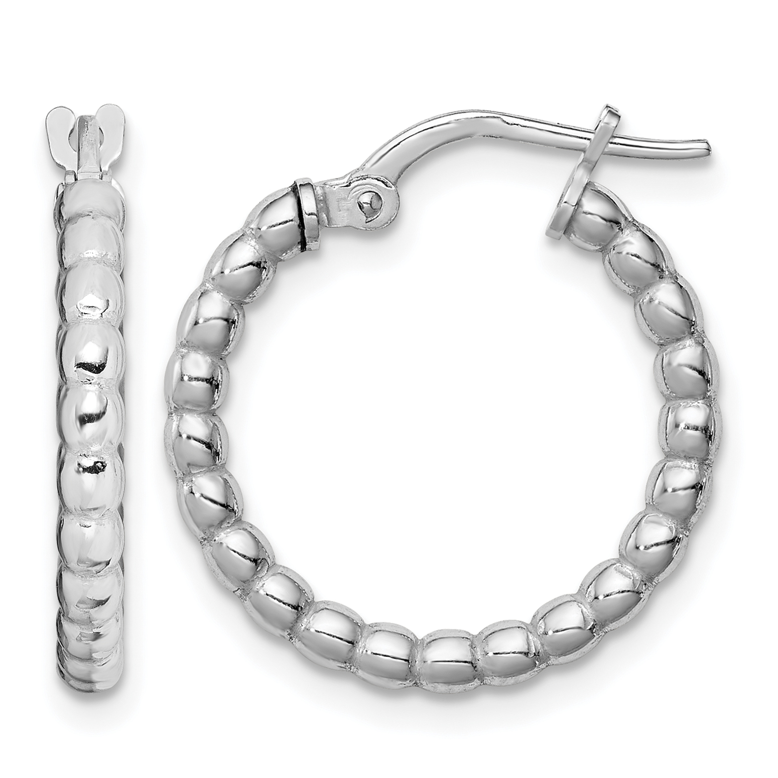 Sterling Silver Rhodium-plated Beaded 3x15mm Hoop Earrings (QE11656)
