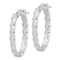 Sterling Silver RH-plated Scalloped Edge 4mm Oval Hoop Earrings view 2