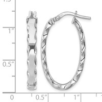 Sterling Silver RH-plated Scalloped Edge 4mm Oval Hoop Earrings view 4