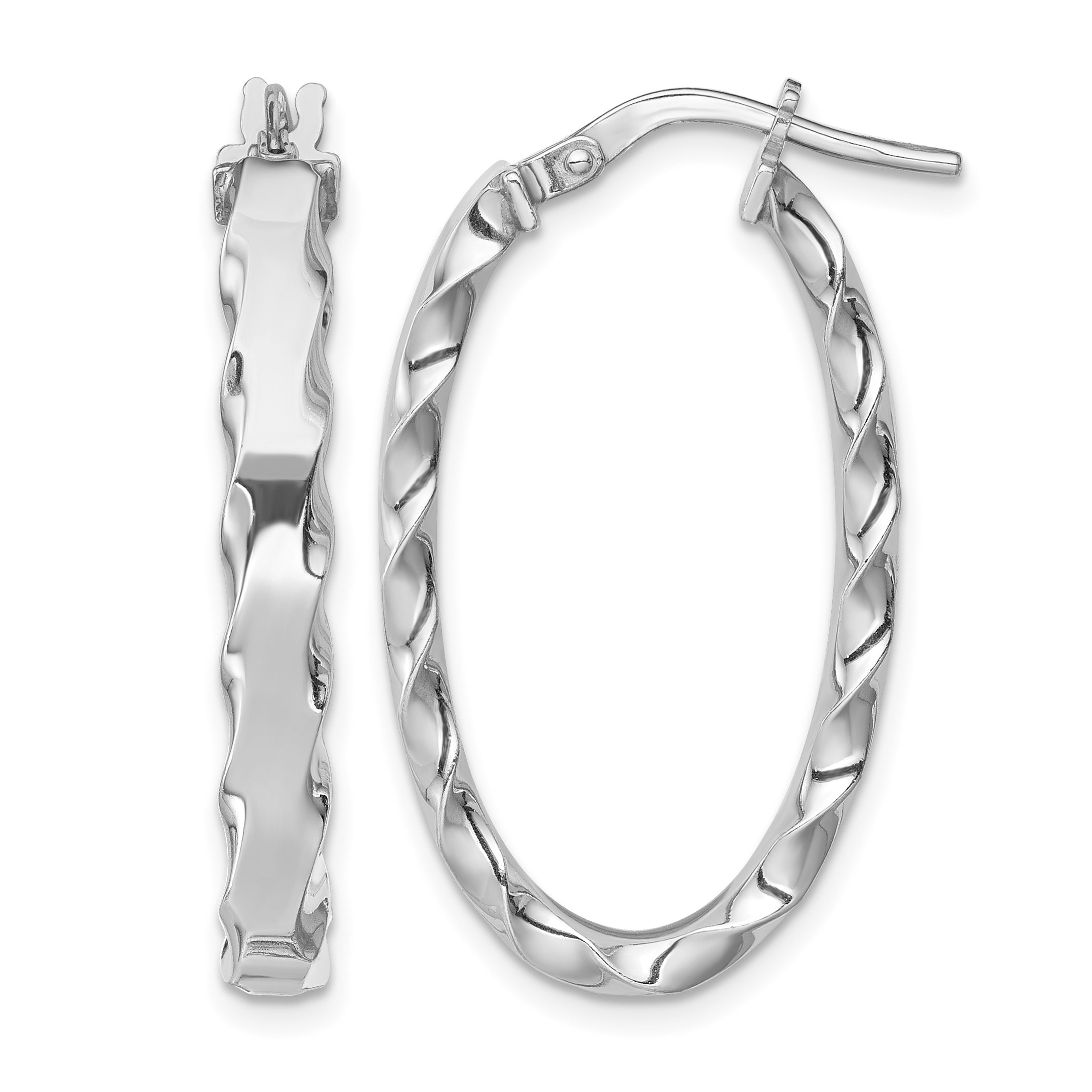 Sterling Silver RH-plated Scalloped Edge 4mm Oval Hoop Earrings (QE11675)
