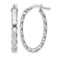 Sterling Silver RH-plated Scalloped Edge 4mm Oval Hoop Earrings view 1