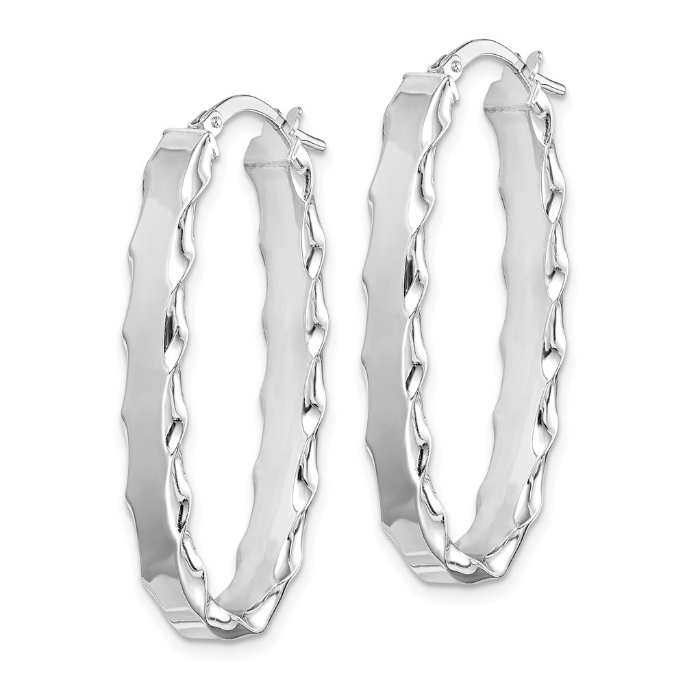 Sterling Silver RH-plated Scalloped Edge 5mm Oval Hoop Earrings (QE11676)