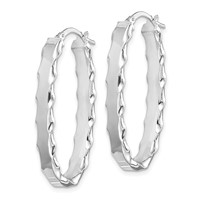 Sterling Silver RH-plated Scalloped Edge 5mm Oval Hoop Earrings view 2