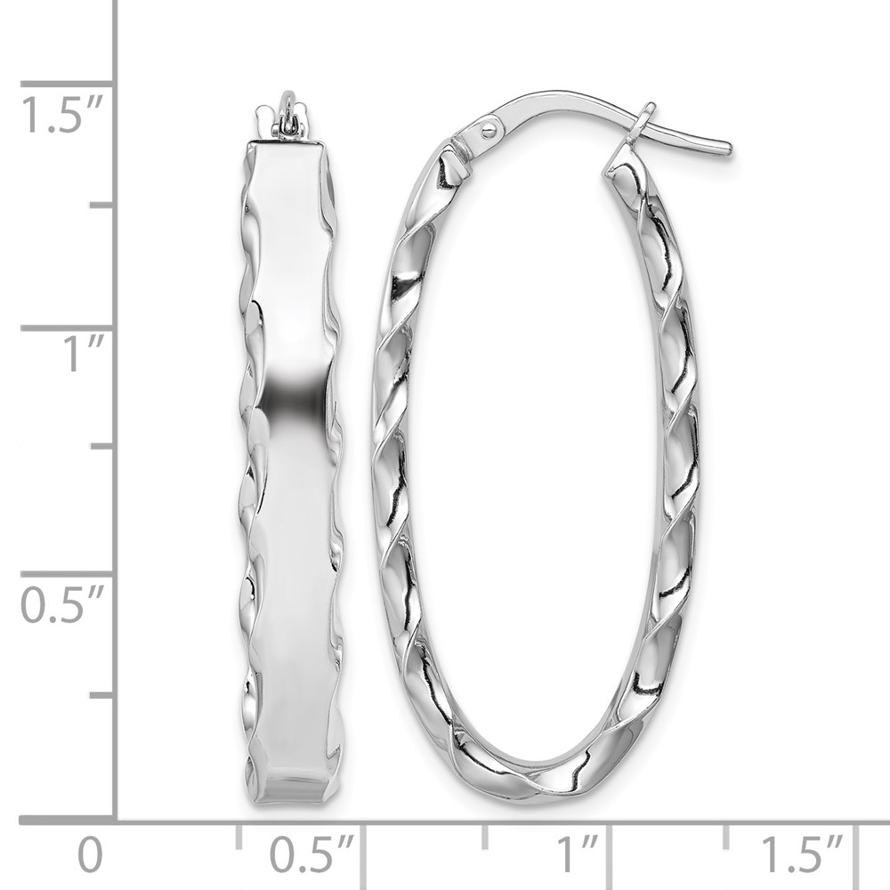 Sterling Silver RH-plated Scalloped Edge 5mm Oval Hoop Earrings (QE11676)
