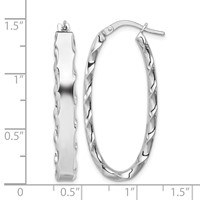Sterling Silver RH-plated Scalloped Edge 5mm Oval Hoop Earrings view 4