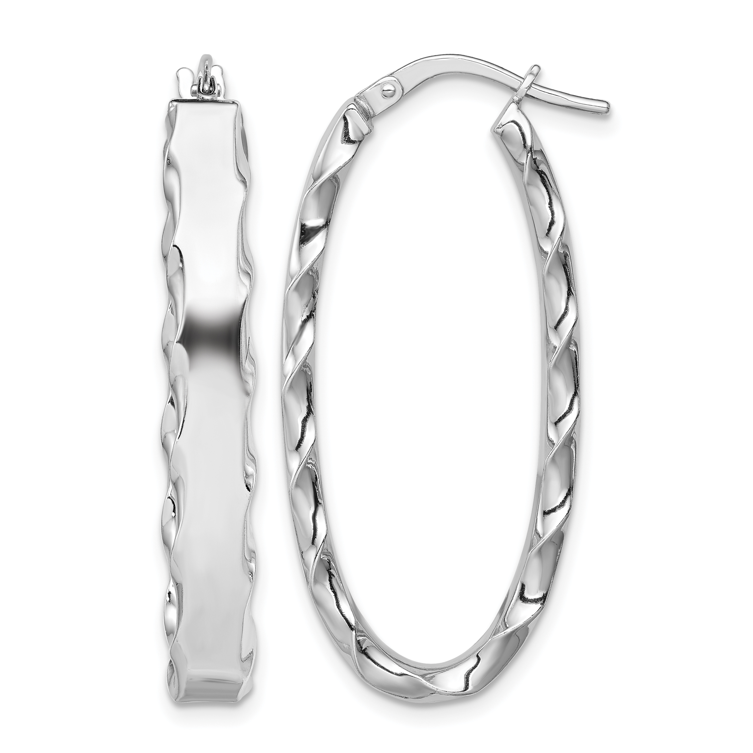 Sterling Silver RH-plated Scalloped Edge 5mm Oval Hoop Earrings (QE11676)