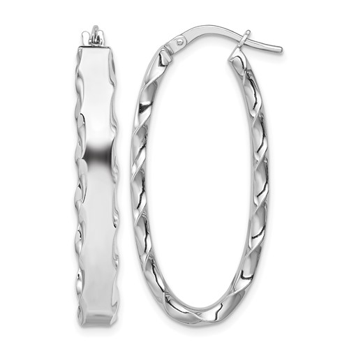 Sterling Silver RH-plated Scalloped Edge 5mm Oval Hoop Earrings