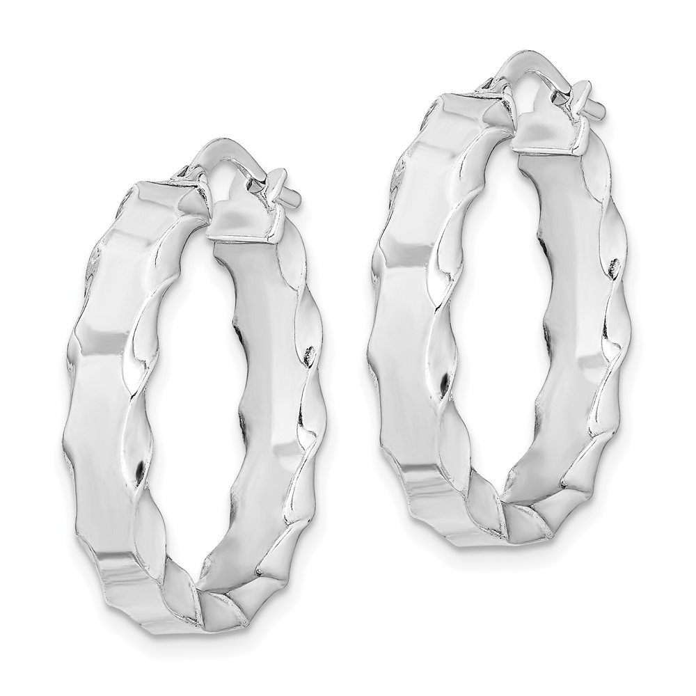 Sterling Silver RH-plated Scalloped Edge 5mm Round Hoop Earrings (QE11678)