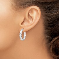 Sterling Silver RH-plated Scalloped Edge 5mm Round Hoop Earrings view 3