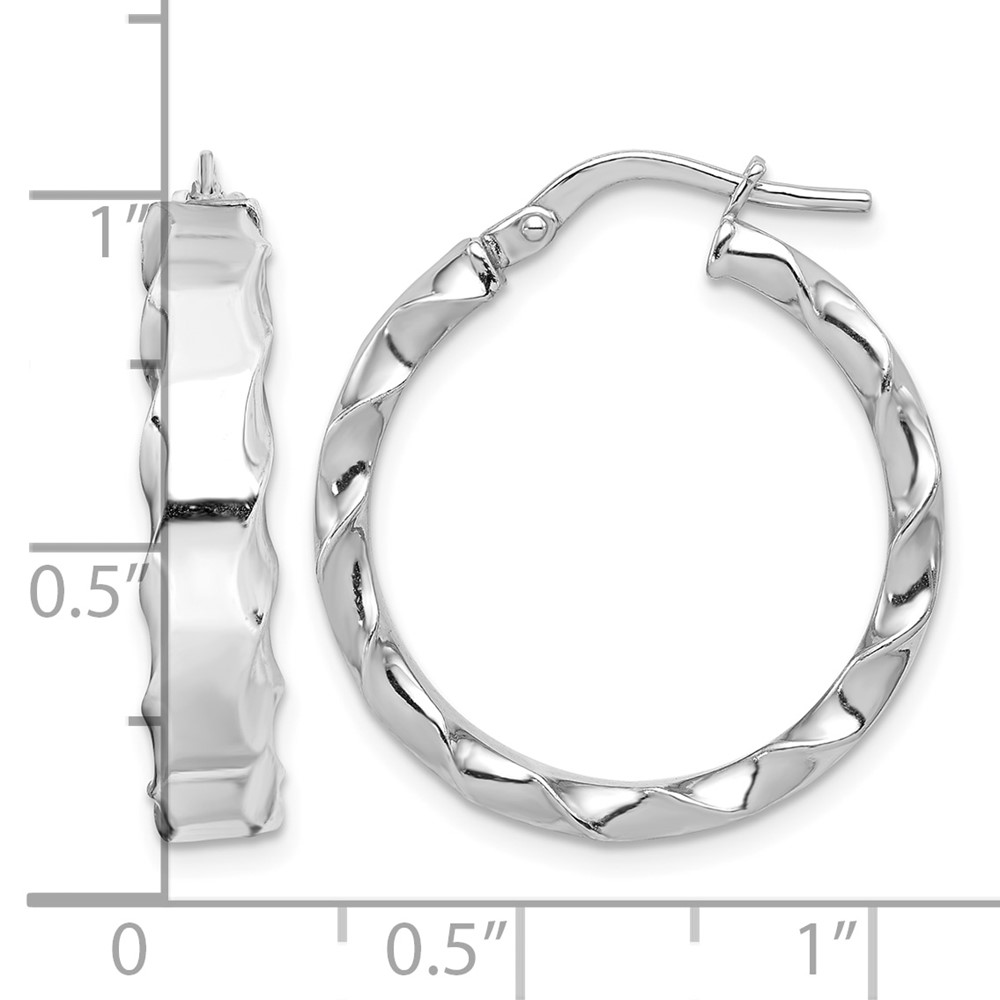 Sterling Silver RH-plated Scalloped Edge 5mm Round Hoop Earrings (QE11678)
