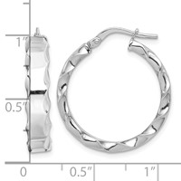 Sterling Silver RH-plated Scalloped Edge 5mm Round Hoop Earrings view 4