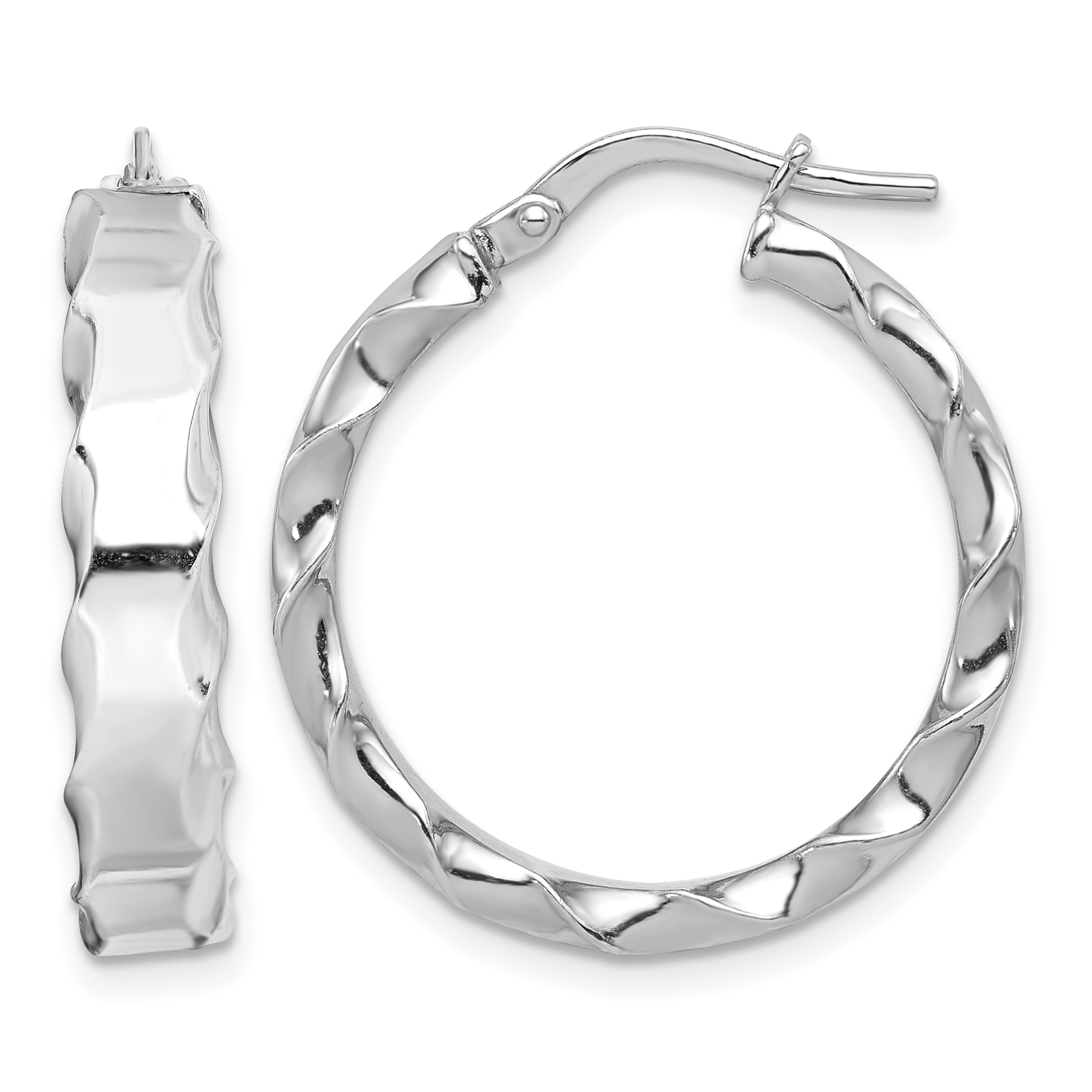 Sterling Silver RH-plated Scalloped Edge 5mm Round Hoop Earrings (QE11678)