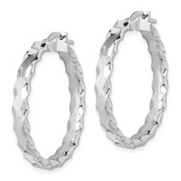 Sterling Silver RH-plated Scalloped Edge 4mm Round Hoop Earrings view 2