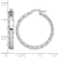 Sterling Silver RH-plated Scalloped Edge 4mm Round Hoop Earrings view 4