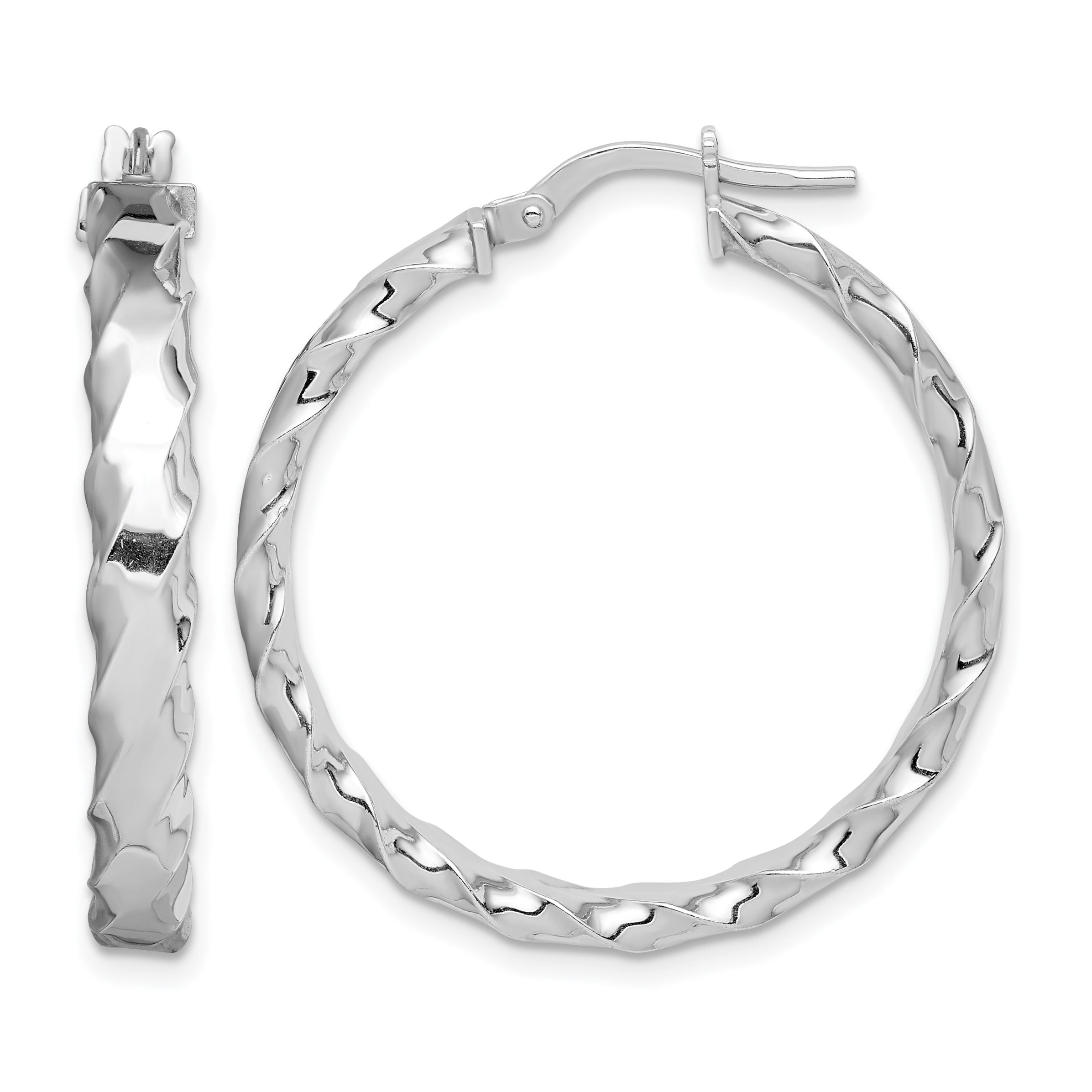 Sterling Silver RH-plated Scalloped Edge 4mm Round Hoop Earrings (QE11680)