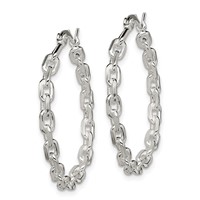 Sterling Silver Polished Cable Chain 3x 30mm Hoop Earrings view 2