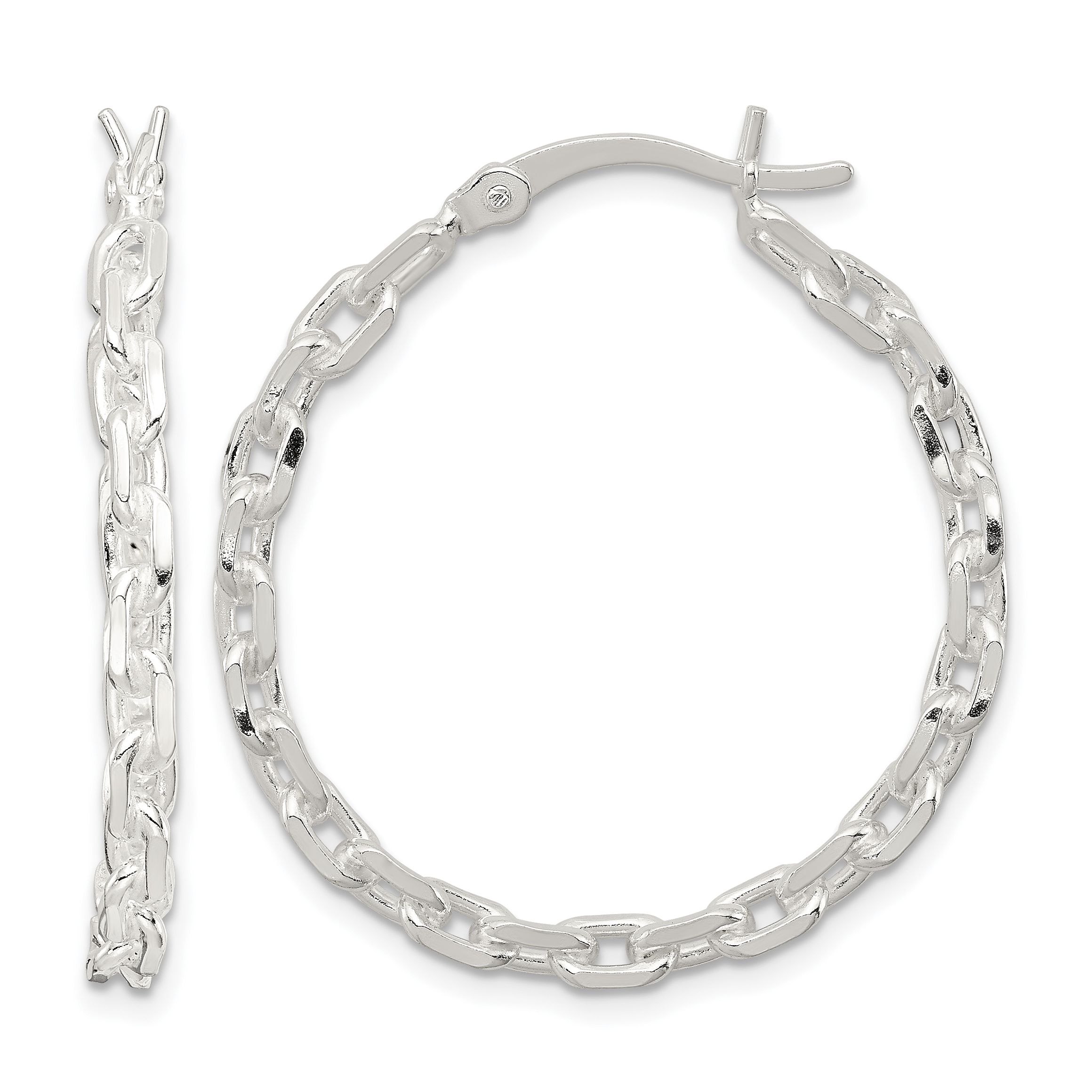 Sterling Silver Polished Cable Chain 3x30mm Hoop Earrings (QE11687)