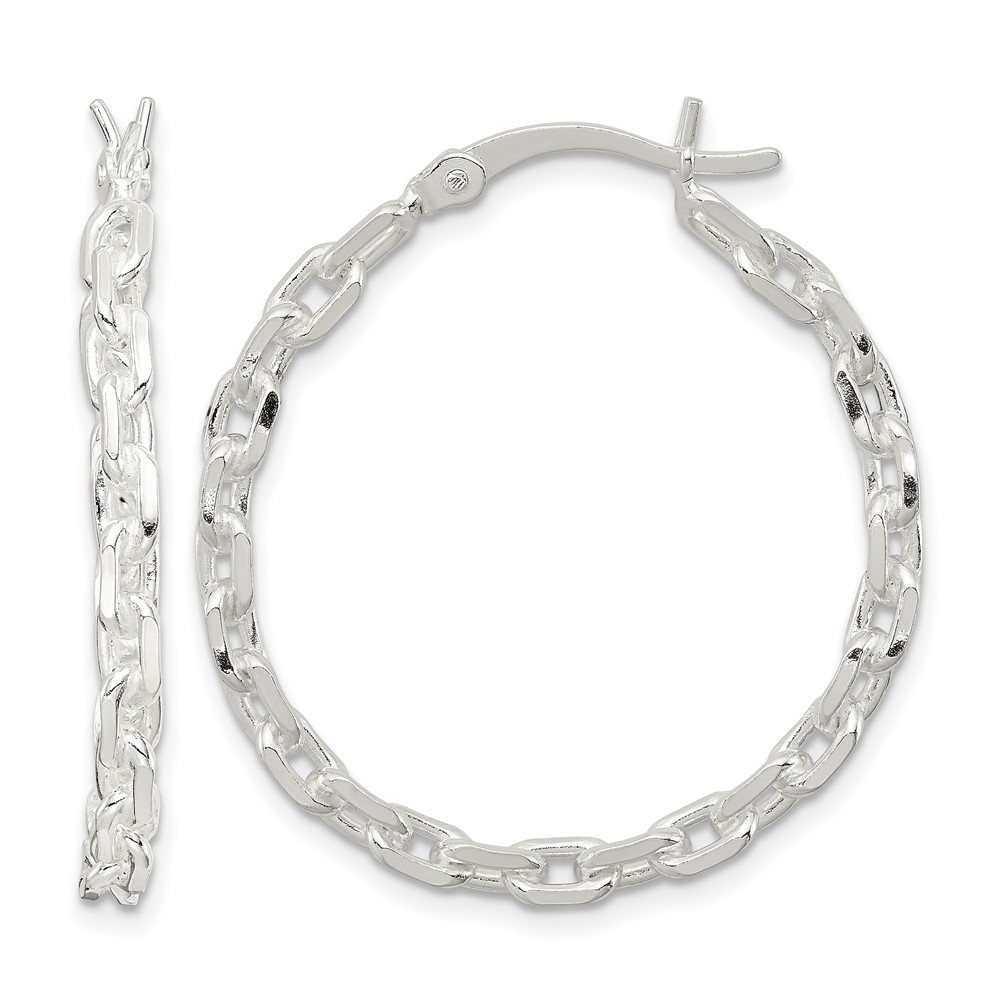 Sterling Silver Polished Cable Chain 3x30mm Hoop Earrings (QE11687)