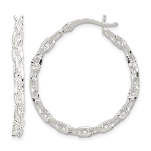 Sterling Silver Polished Cable Chain 3x 30mm Hoop Earrings