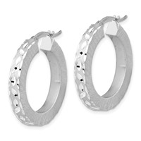 Sterling Silver Rhodium-plated Diamond-cut Round Hoop Earrings view 2
