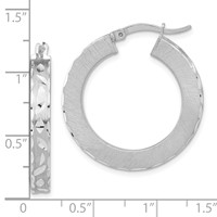 Sterling Silver Rhodium-plated Diamond-cut Round Hoop Earrings view 3
