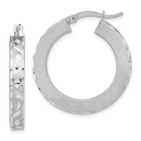 Sterling Silver Rhodium-plated Diamond-cut Round Hoop Earrings view 1