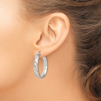 Sterling Silver Satin & Diamond-cut 5mm Round Hoop Earrings view 3