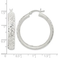 Sterling Silver Satin & Diamond-cut 5mm Round Hoop Earrings view 4