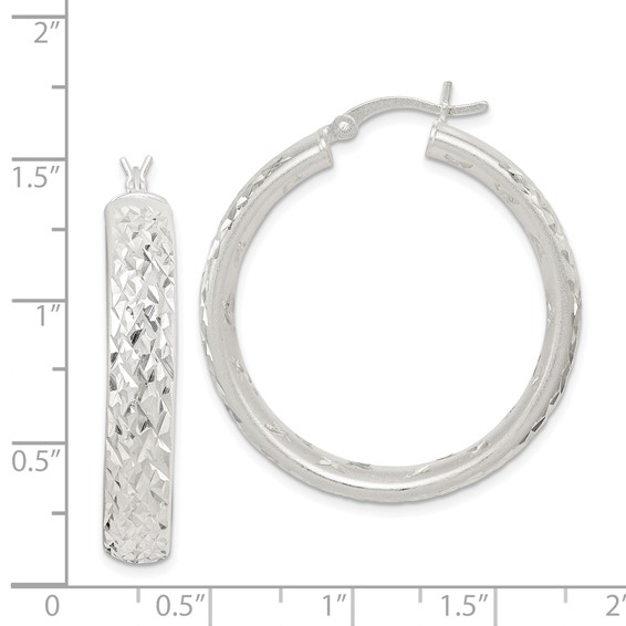 Sterling Silver Satin & Diamond-cut 5mm Round Hoop Earrings