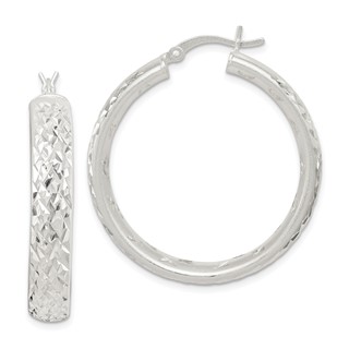 Sterling Silver Satin & Diamond-cut 5mm Round Hoop Earrings