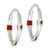 Sterling Silver Polished Red Enamel Endless Hoop Earrings view 2
